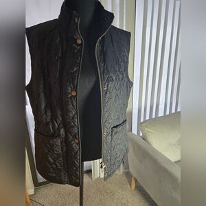 Barbour Quilted Black Vest with Gold Buttons
